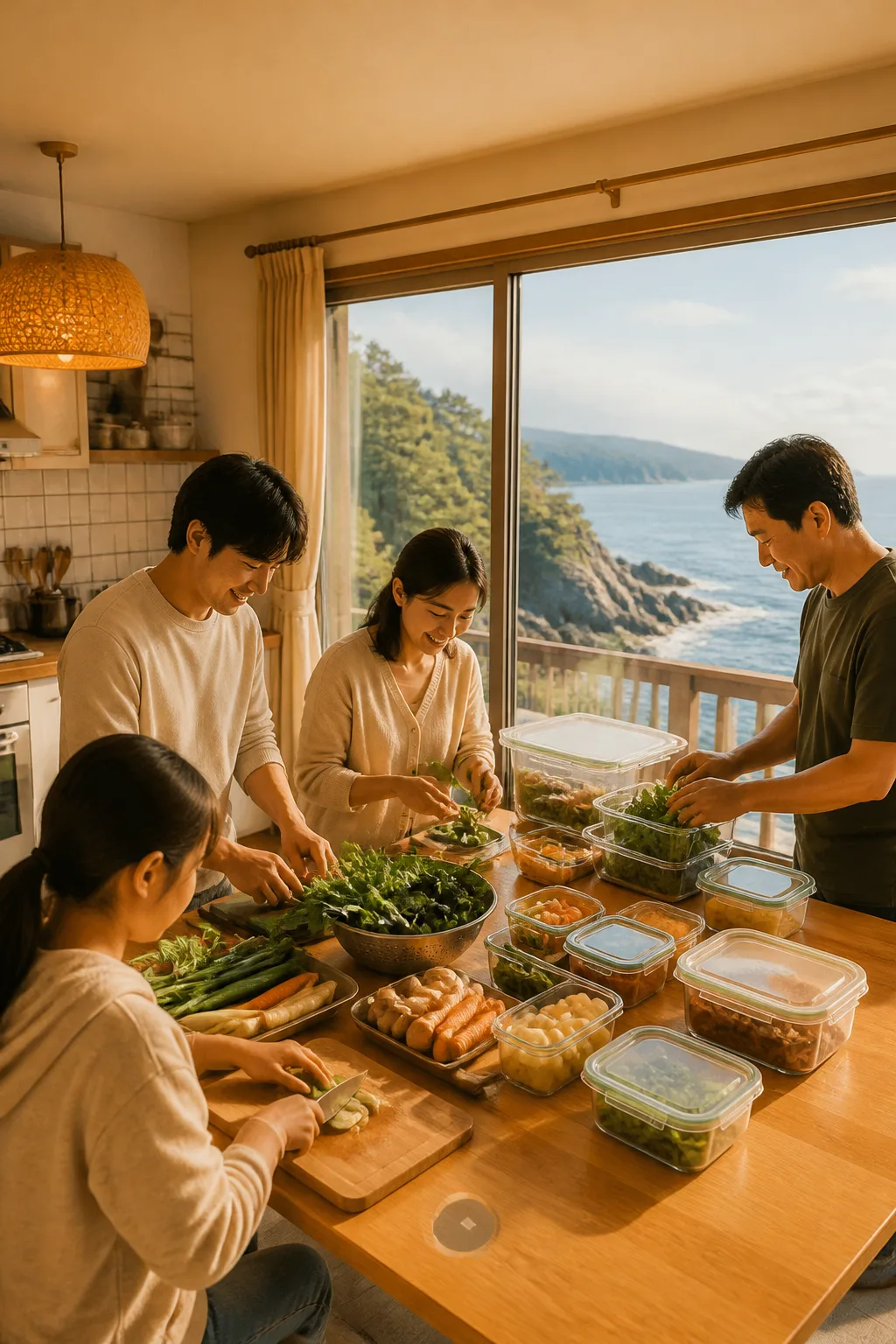 바다와 자연을 보며 식단별 재료를 준비하는 삼척펜션 주방