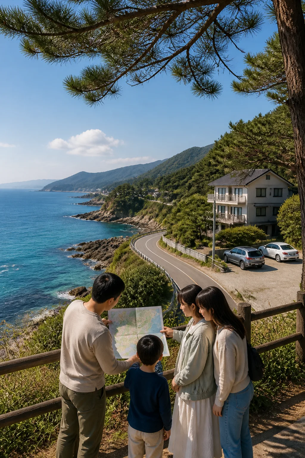해안도로와 자연 풍경을 살펴보며 삼척펜션 여행 동선을 계획하는 여행객
